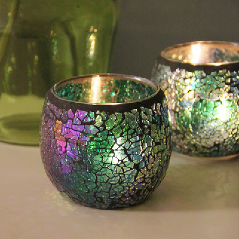 Glass mosaic candle holder,Votive Candle Holders Handmade Cracked Tealight Holders for Fall Christmas Home Decorations