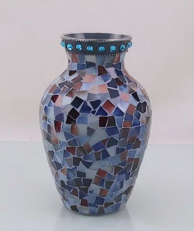 Mosaic Vase, Glass Blue Flower Vases for Centerpieces, Handmade Bud Vase for Wedding Flower Arrangeme, Living Room, Kitchen, Home Decor