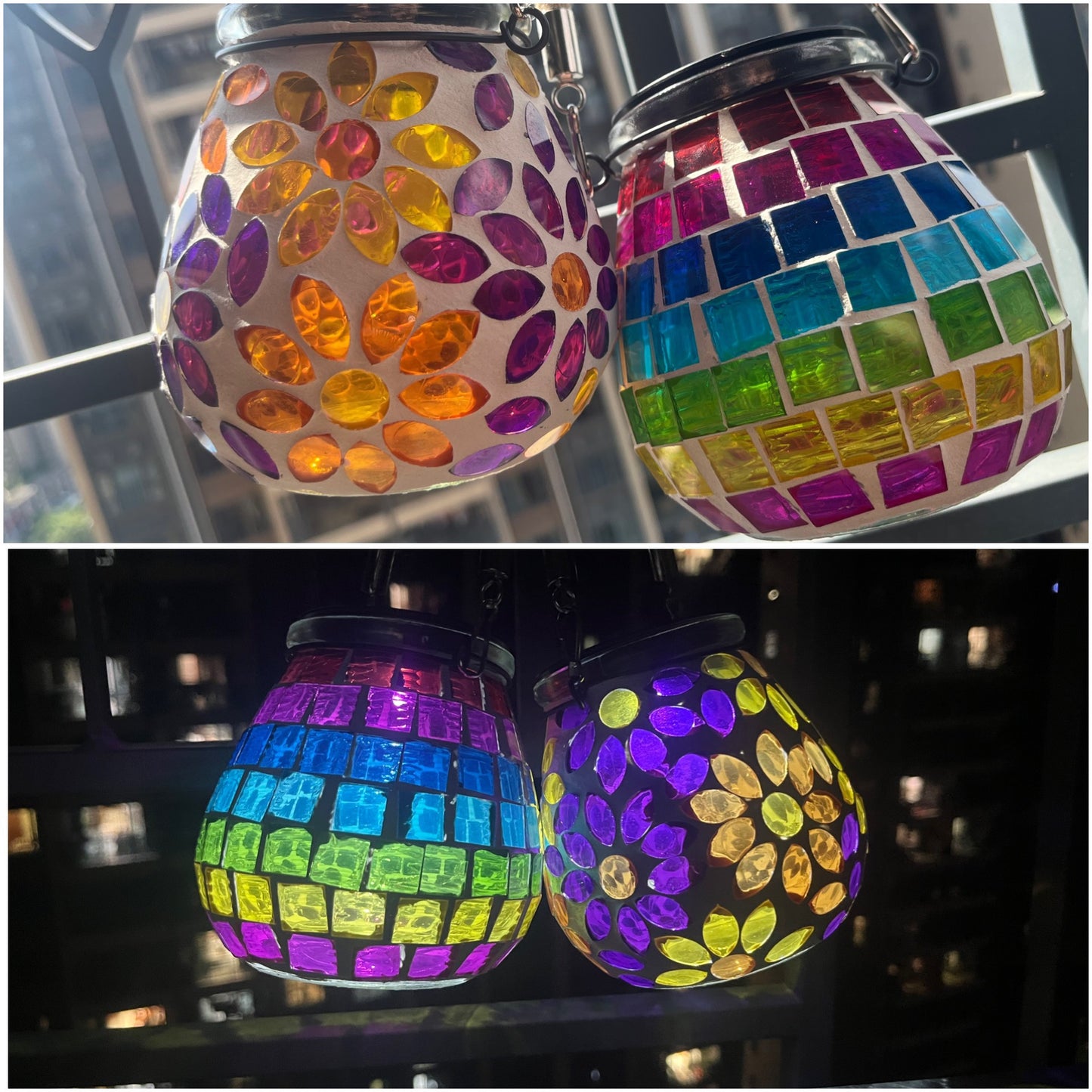 Handcrafted Hanging Mosaic Solar Lantern – Outdoor Glass Mosaic Garden Light for Patio, Tree & Balcony Décor