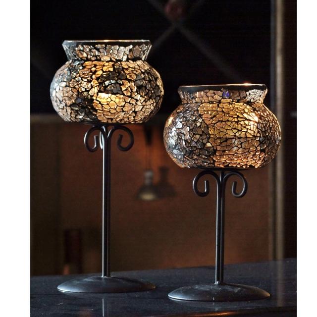 glass mosaic goblet candle holder