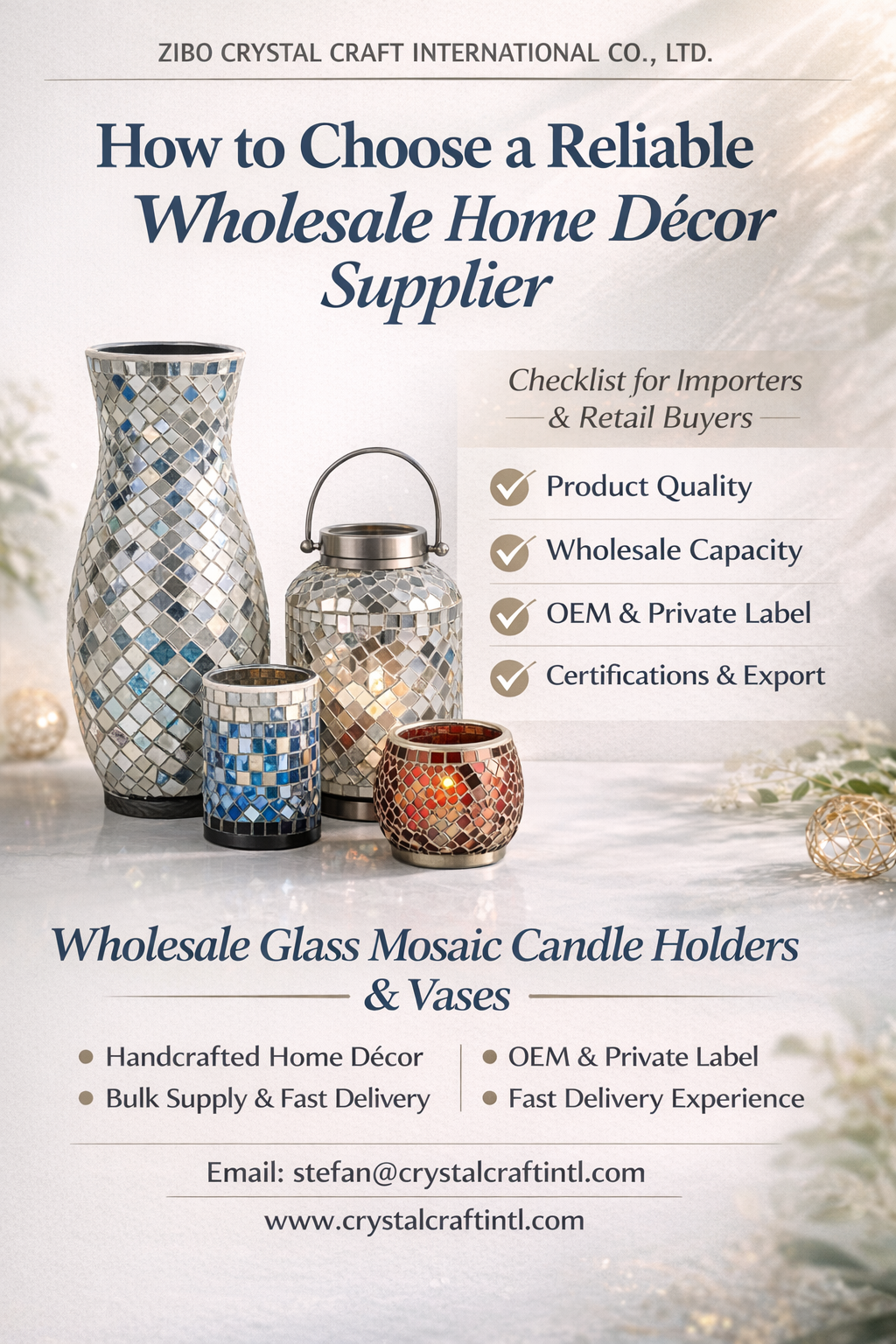 wholesale home décor supplier  wholesale glass mosaic candle holders  mosaic home décor supplier  home décor OEM manufacturer  bulk glass mosaic vases  handcrafted home décor  private label home décor