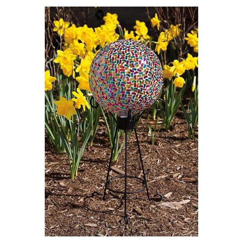 10-inch Gazing Ball for Garden - Crackled Glass Mosaic Gazing Globe for Outside