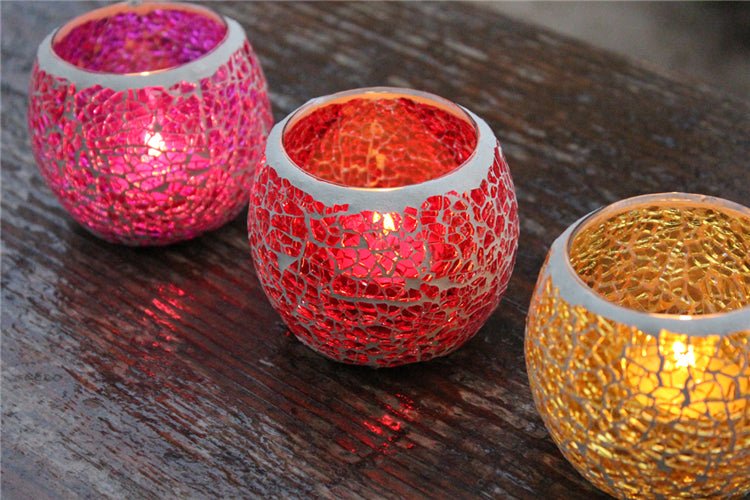 Glass mosaic candle holder，Votive Candle Holders Handmade Cracked Tealight Holders for Fall Christmas Home Decorations