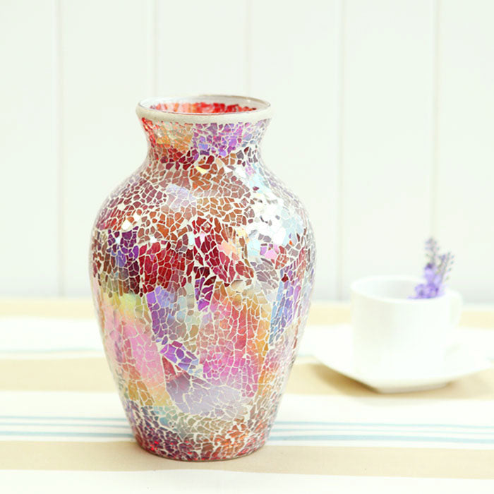 Mosaic Vase, Glass Blue Flower Vases for Centerpieces, Handmade Bud Vase for Wedding Flower Arrangeme, Living Room, Kitchen, Home Decor