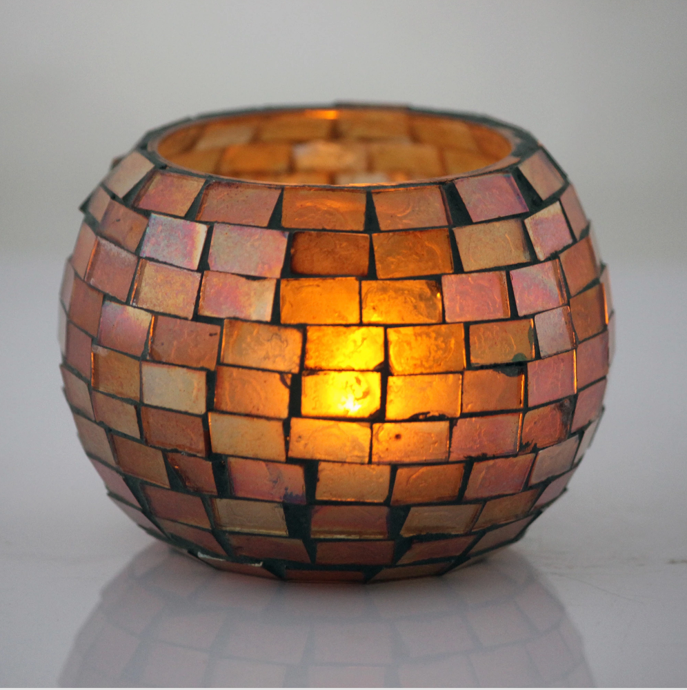 Glass mosaic candle holder，Votive Candle Holders Handmade Cracked Tealight Holders for Fall Christmas Home Decorations