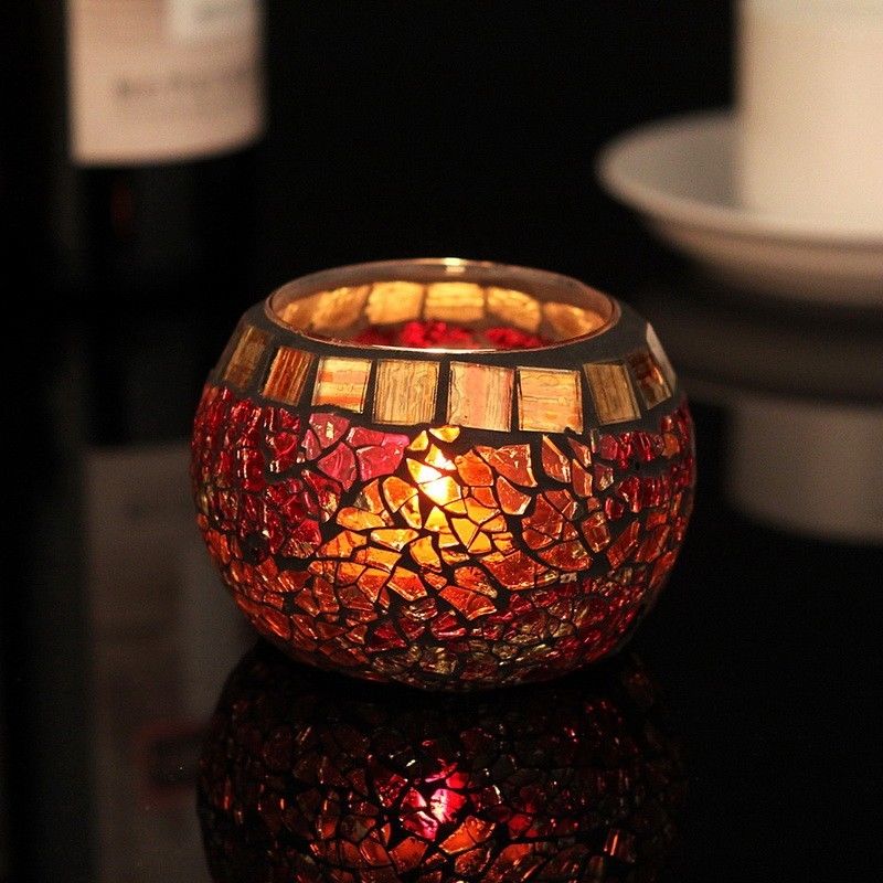Glass mosaic candle holder，Votive Candle Holders Handmade Cracked Tealight Holders for Fall Christmas Home Decorations