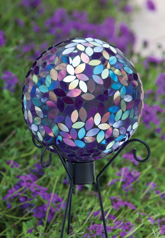 10-inch Gazing Ball for Garden - Crackled Glass Mosaic Gazing Globe for Outside