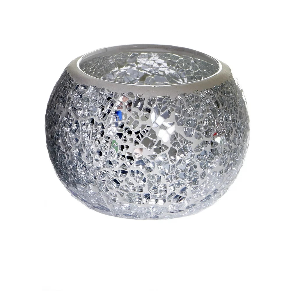 silver glass mosaic candle holder