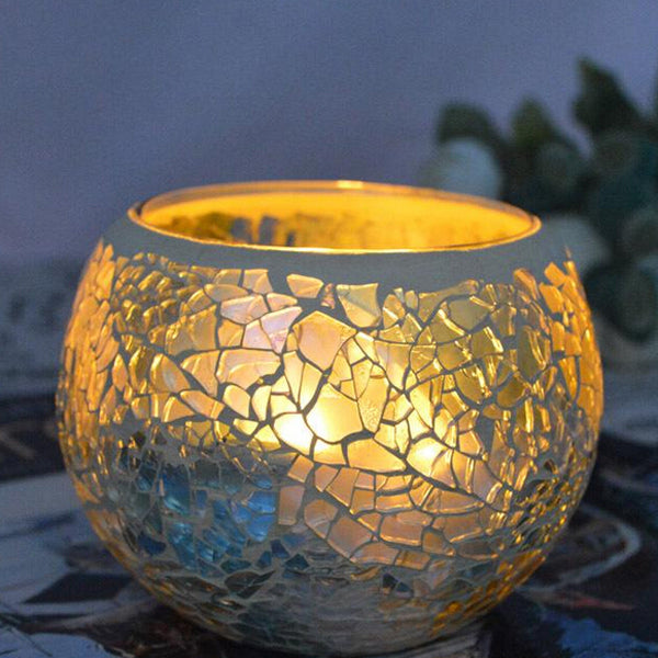 Glass mosaic candle holder，Votive Candle Holders Handmade Cracked Tealight Holders for Fall Christmas Home Decorations