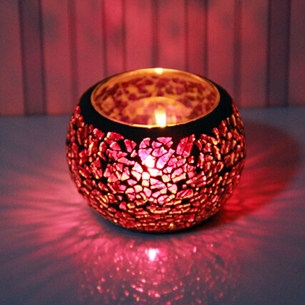 Glass mosaic candle holder，Votive Candle Holders Handmade Cracked Tealight Holders for Fall Christmas Home Decorations