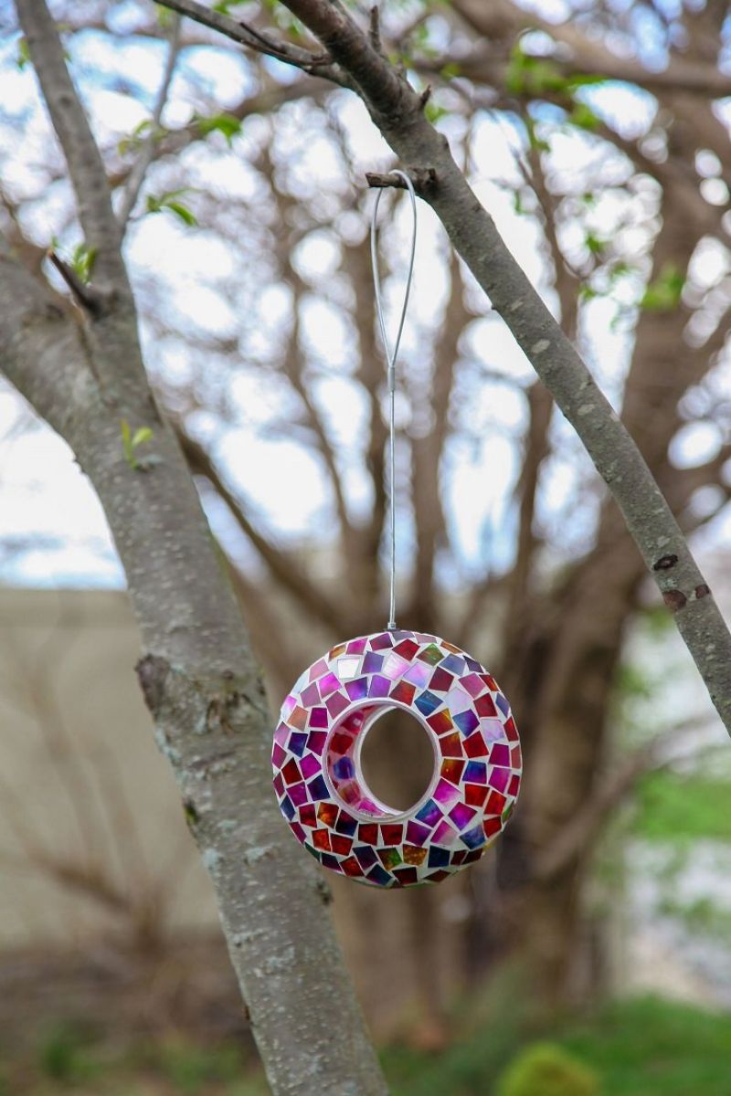 Glass Mosaic Hanging Bird Feeder for Outdoors - Fly-Through Wild Bird Feeder
