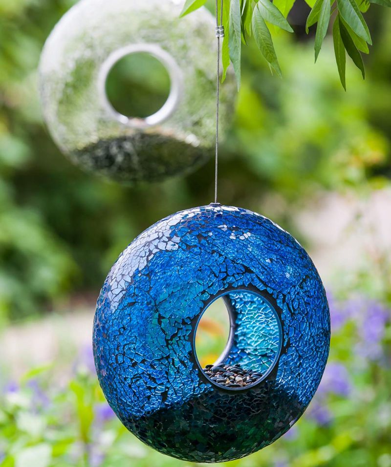 Glass Mosaic Hanging Bird Feeder for Outdoors - Fly-Through Wild Bird Feeder