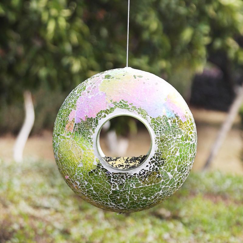Glass Mosaic Hanging Bird Feeder for Outdoors - Fly-Through Wild Bird Feeder