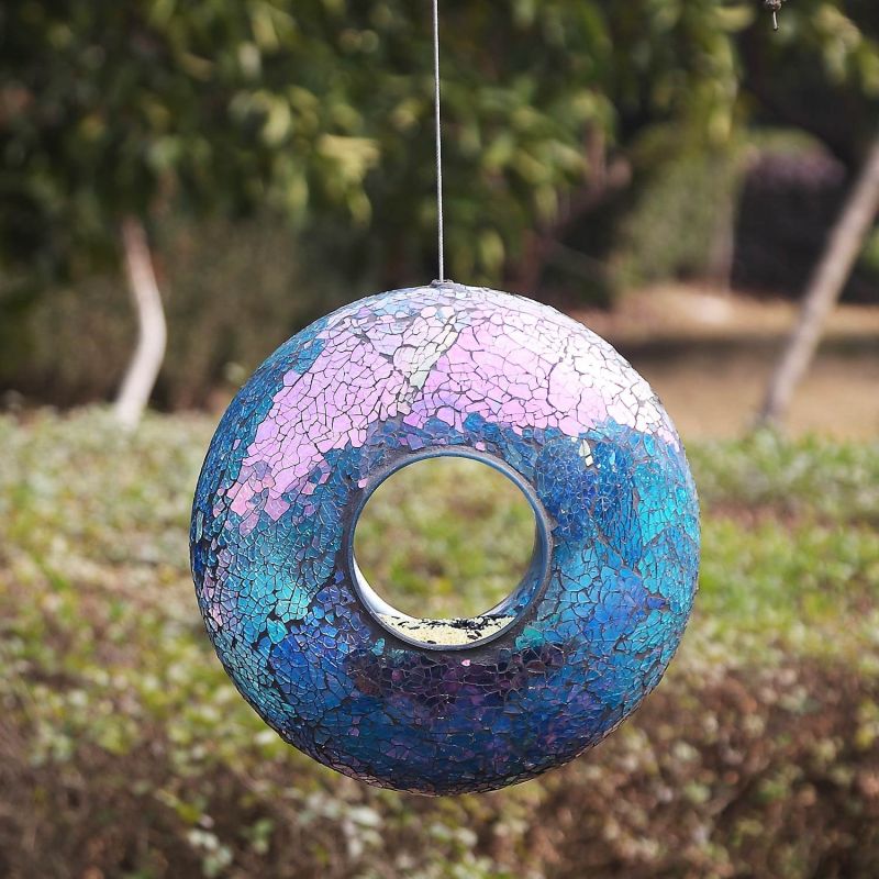 Glass Mosaic Hanging Bird Feeder for Outdoors - Fly-Through Wild Bird Feeder