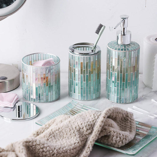 Blue and Gold Double Color Combination Glass Mosaic Bathroom Accessories Set