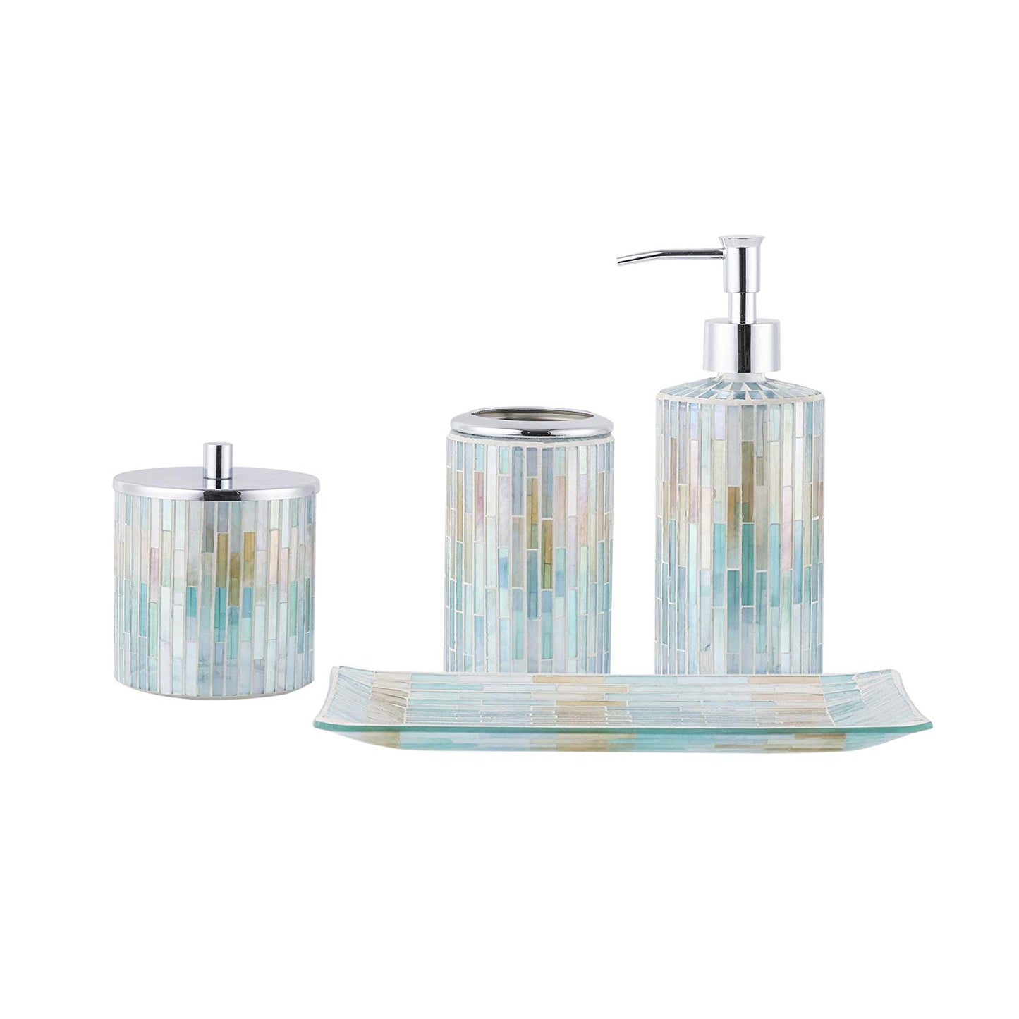 Blue and Gold Double Color Combination Glass Mosaic Bathroom Accessories Set