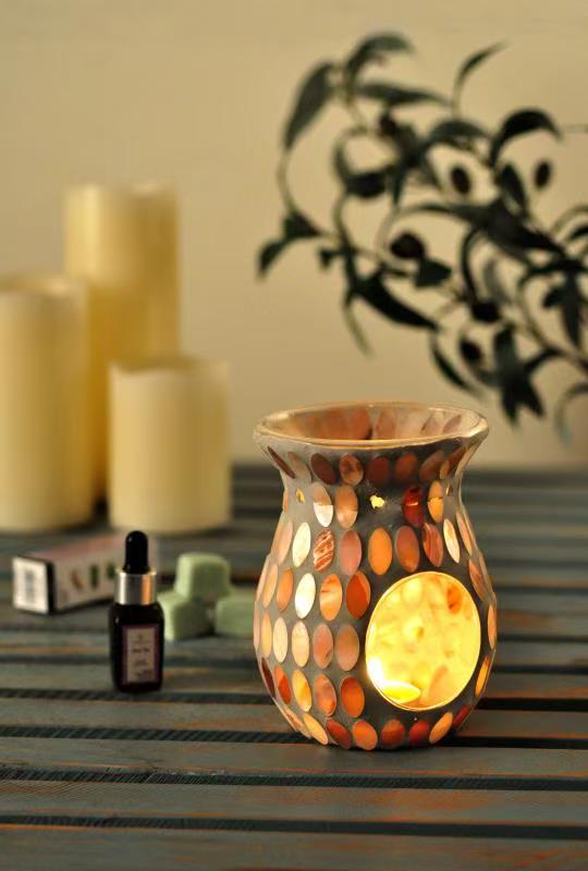Essential Oil Burner Mosaic Glass Wax Melt Burners, Aromatherapy Aroma Diffuser Tealight Candle Holder, Home Decor for Table Centerpieces, Christmas Housewarming Gift