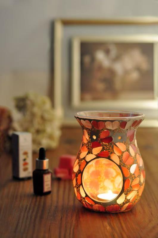 Essential Oil Burner Mosaic Glass Wax Melt Burners, Aromatherapy Aroma Diffuser Tealight Candle Holder, Home Decor for Table Centerpieces, Christmas Housewarming Gift