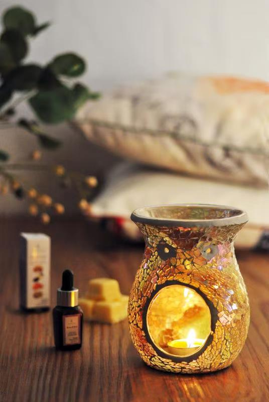 Essential Oil Burner Mosaic Glass Wax Melt Burners, Aromatherapy Aroma Diffuser Tealight Candle Holder, Home Decor for Table Centerpieces, Christmas Housewarming Gift