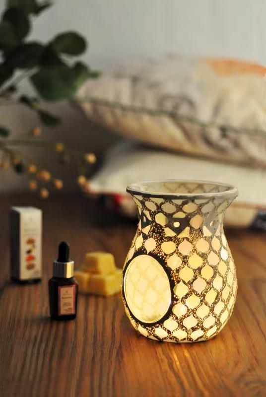 Essential Oil Burner Mosaic Glass Wax Melt Burners, Aromatherapy Aroma Diffuser Tealight Candle Holder, Home Decor for Table Centerpieces, Christmas Housewarming Gift