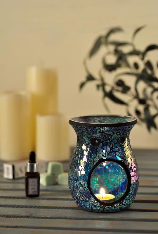 Essential Oil Burner Mosaic Glass Wax Melt Burners, Aromatherapy Aroma Diffuser Tealight Candle Holder, Home Decor for Table Centerpieces, Christmas Housewarming Gift