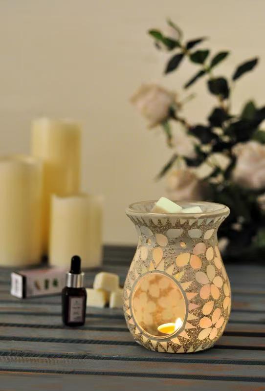 Essential Oil Burner Mosaic Glass Wax Melt Burners, Aromatherapy Aroma Diffuser Tealight Candle Holder, Home Decor for Table Centerpieces, Christmas Housewarming Gift