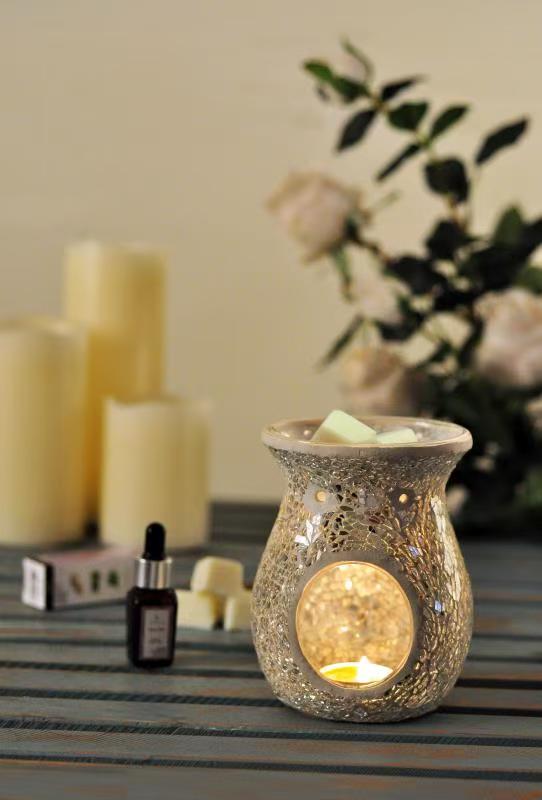 Essential Oil Burner Mosaic Glass Wax Melt Burners, Aromatherapy Aroma Diffuser Tealight Candle Holder, Home Decor for Table Centerpieces, Christmas Housewarming Gift