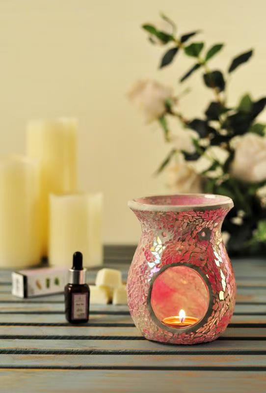 Essential Oil Burner Mosaic Glass Wax Melt Burners, Aromatherapy Aroma Diffuser Tealight Candle Holder, Home Decor for Table Centerpieces, Christmas Housewarming Gift