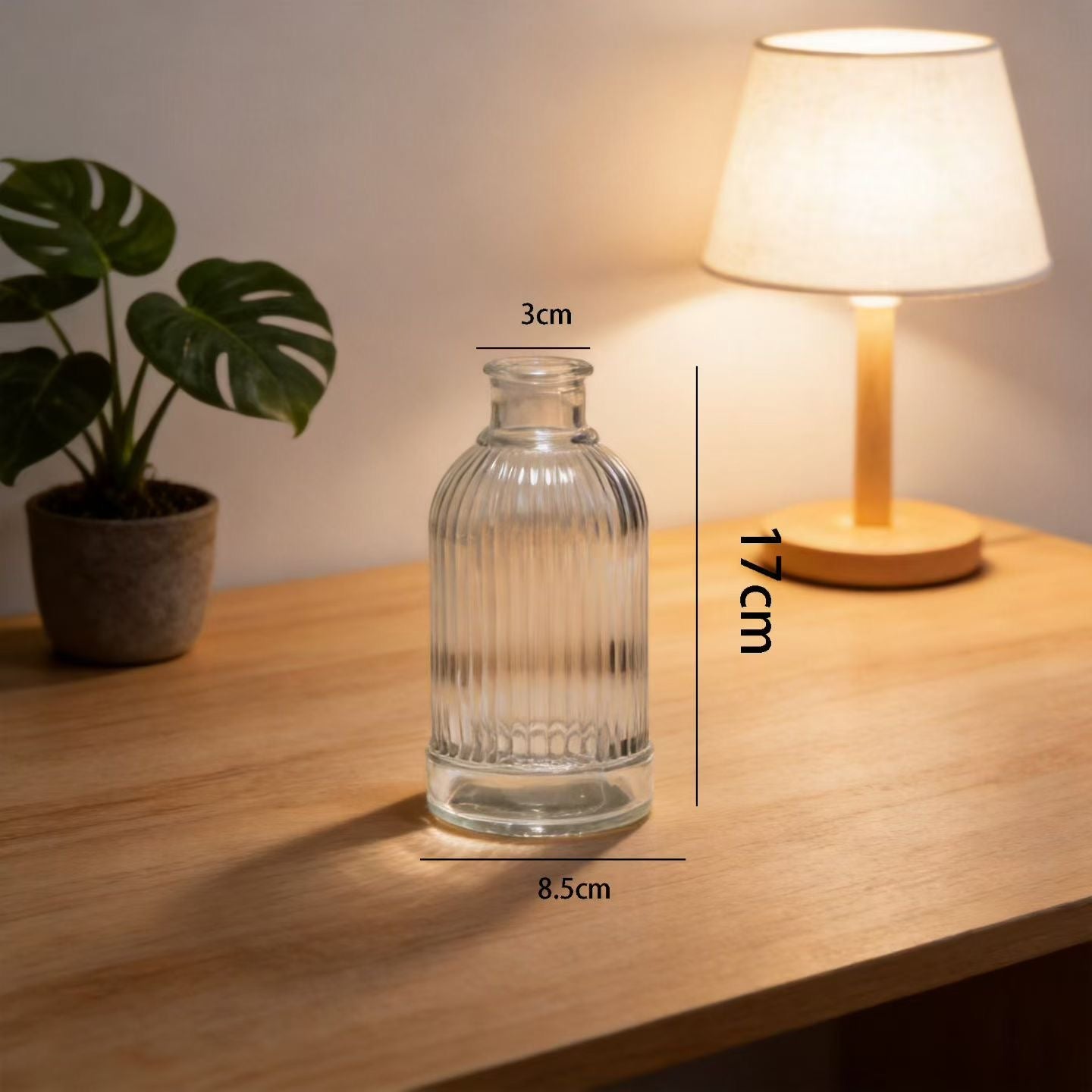 Clear Ribbed Glass Flower Vase – Decorative Bud Vase for Home Table Centerpiece (S / M / L)
