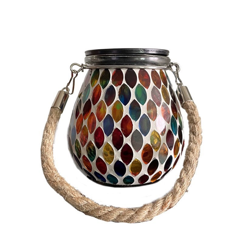 Handcrafted Hanging Mosaic Solar Lantern – Outdoor Glass Mosaic Garden Light for Patio, Tree & Balcony Décor