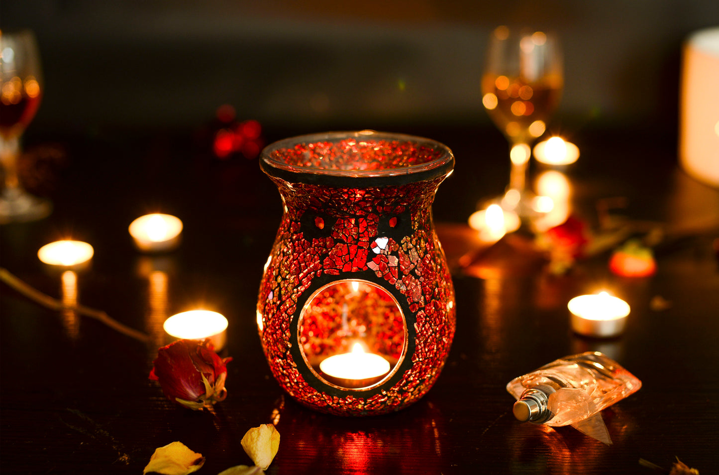 Essential Oil Burner Mosaic Glass Wax Melt Burners, Aromatherapy Aroma Diffuser Tealight Candle Holder, Home Decor for Table Centerpieces, Christmas Housewarming Gift