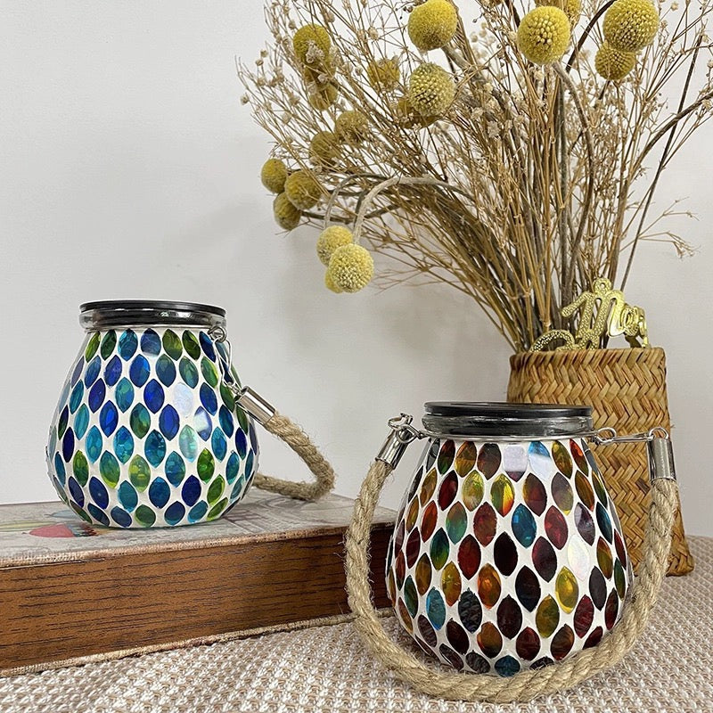 Handcrafted Hanging Mosaic Solar Lantern – Outdoor Glass Mosaic Garden Light for Patio, Tree & Balcony Décor