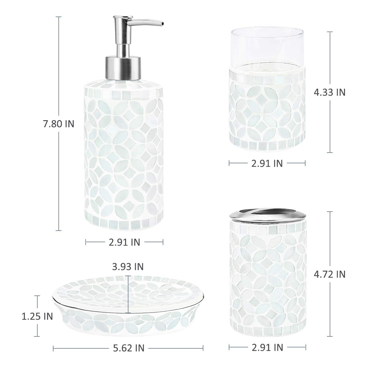 Pearl White  Copper Leaf Tile Method Handmade Red Glass Mosaic Bathroom Accessories Set