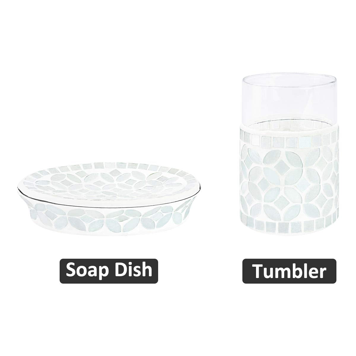 Pearl White  Copper Leaf Tile Method Handmade Red Glass Mosaic Bathroom Accessories Set