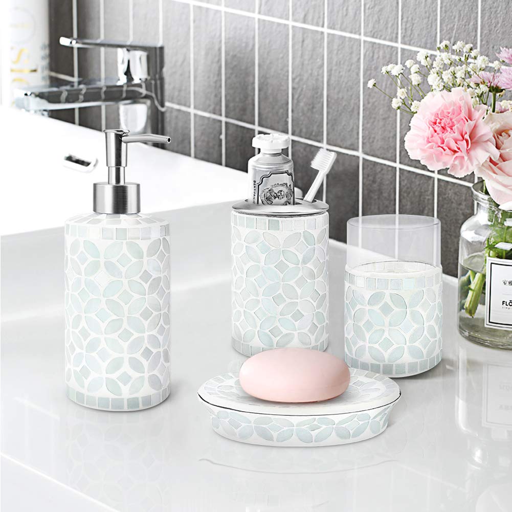 Pearl White  Copper Leaf Tile Method Handmade Red Glass Mosaic Bathroom Accessories Set