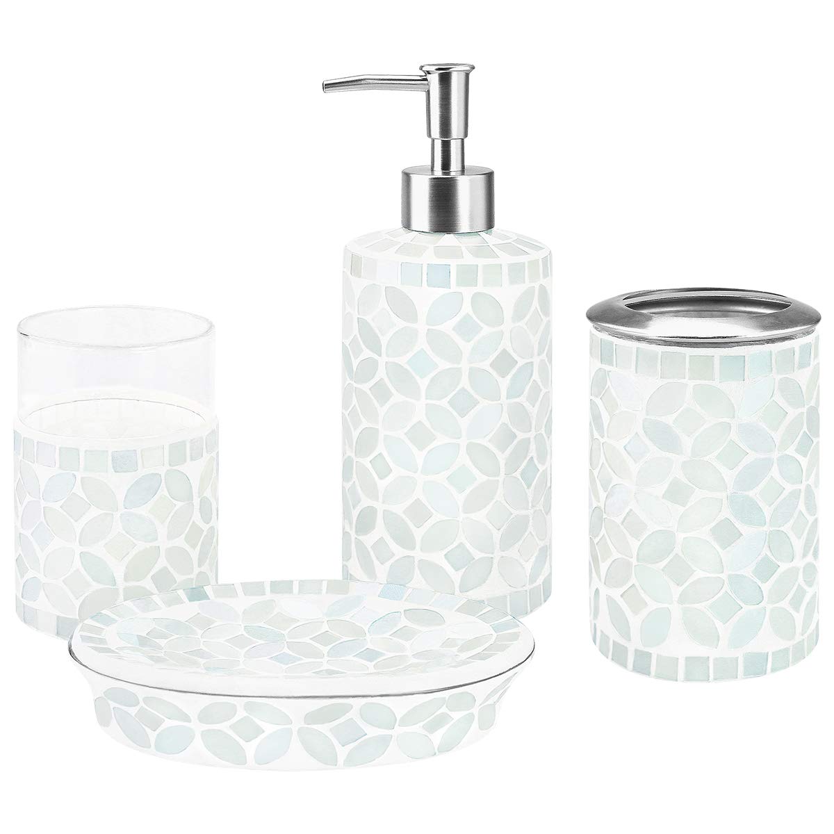 Pearl White  Copper Leaf Tile Method Handmade Red Glass Mosaic Bathroom Accessories Set