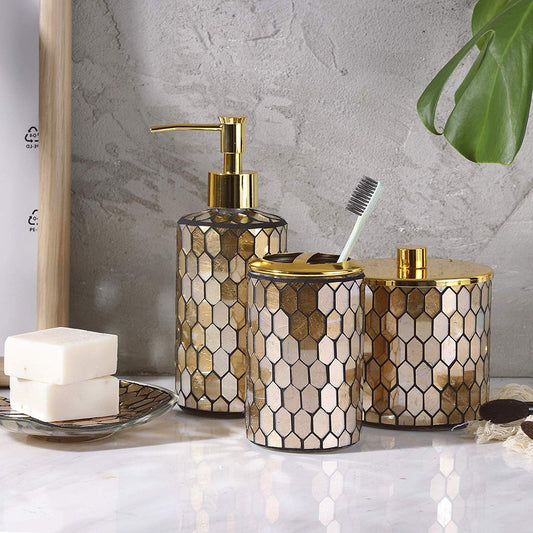 Gold Tile Handmade Glass Mosaic Bathroom Accessories Set
