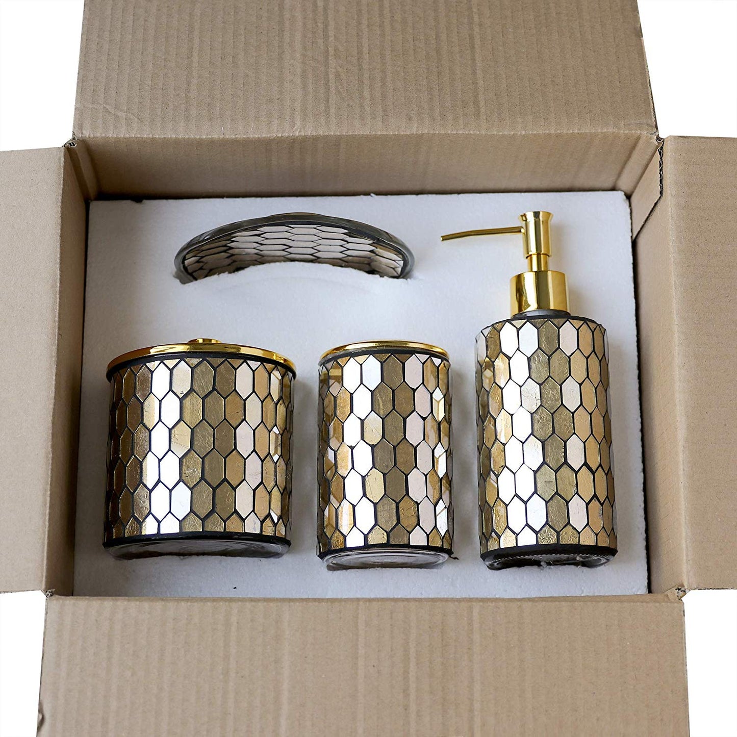 Gold Tile Handmade Glass Mosaic Bathroom Accessories Set