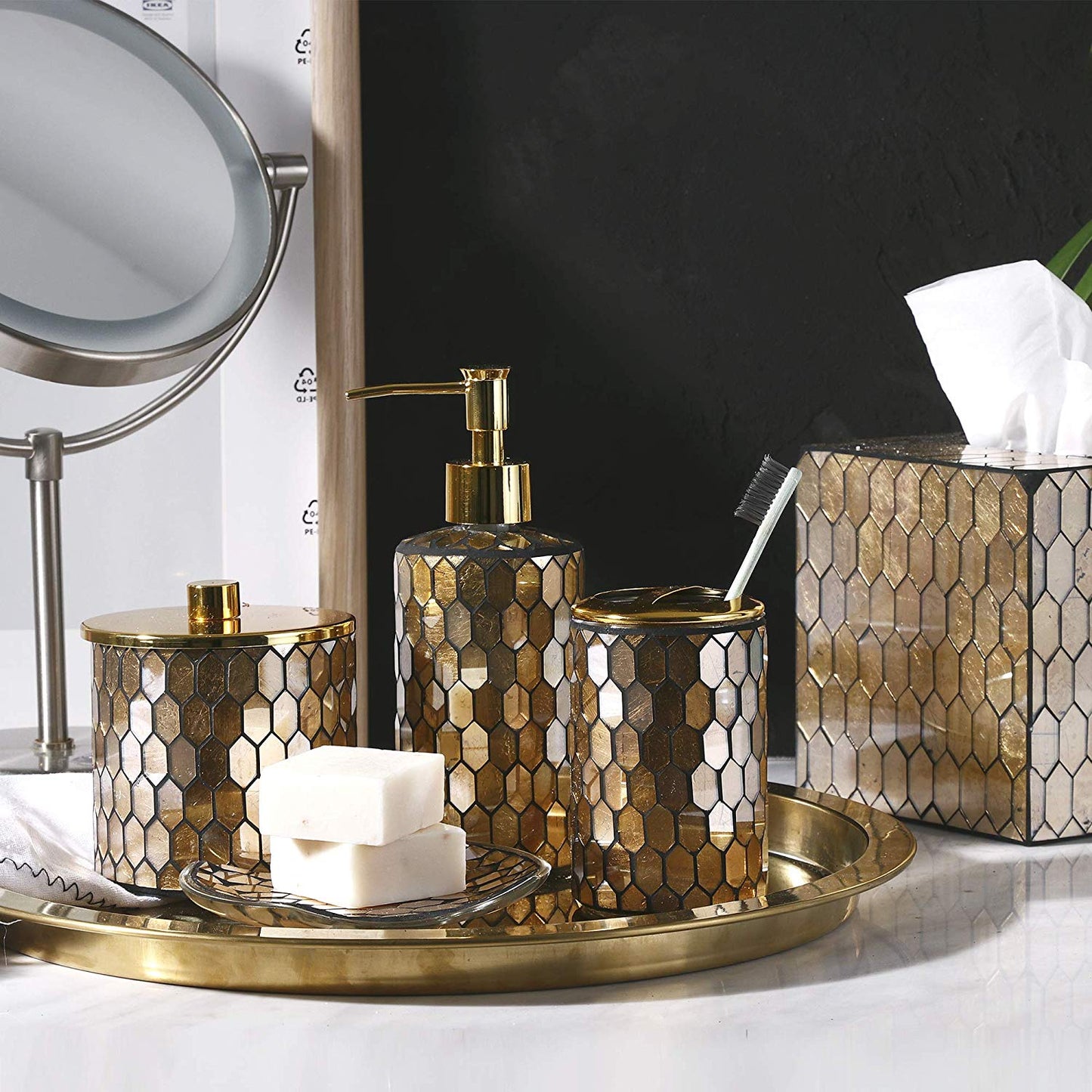 Gold Tile Handmade Glass Mosaic Bathroom Accessories Set