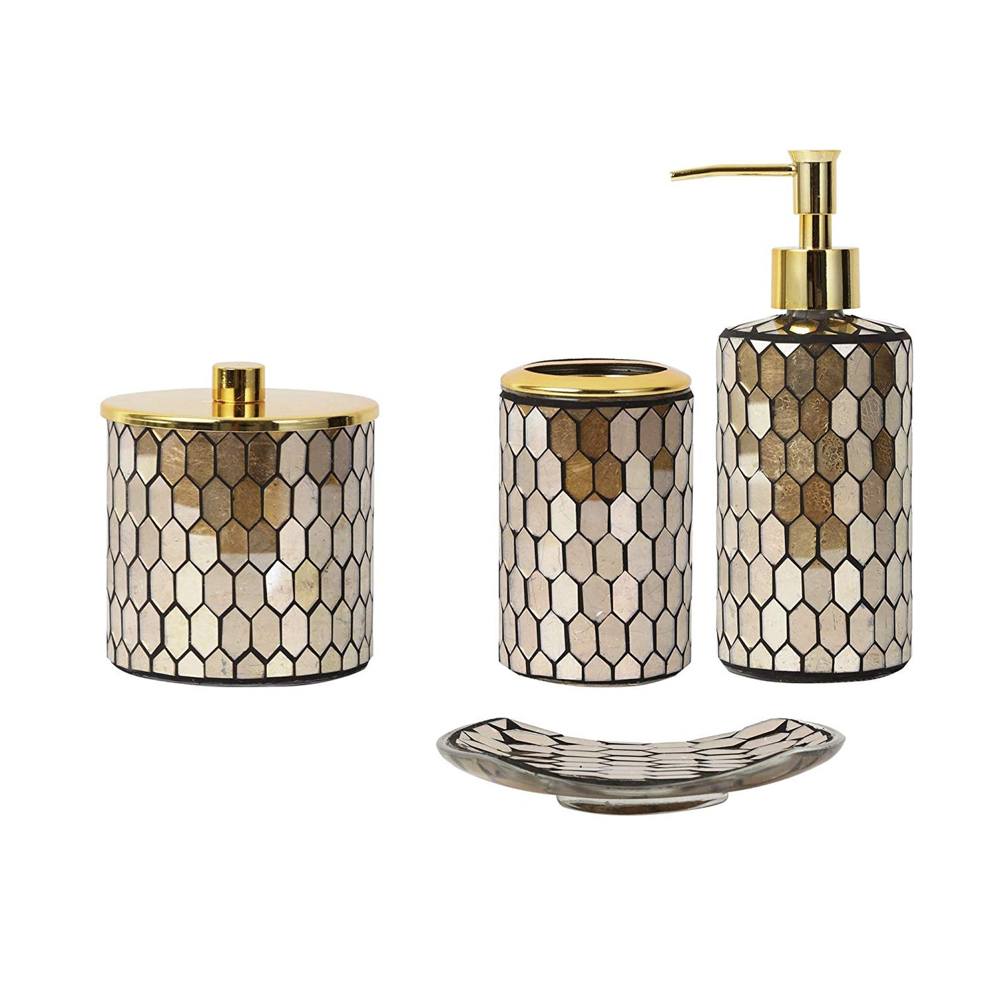 Gold Tile Handmade Glass Mosaic Bathroom Accessories Set