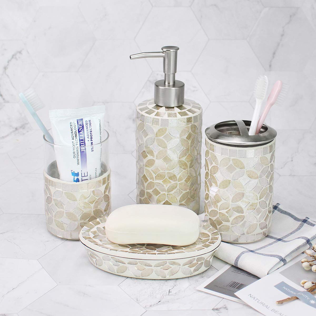 Shiney Grey Tile Handmade Glass Mosaic Bathroom Accessories Set 4 for Wholesale