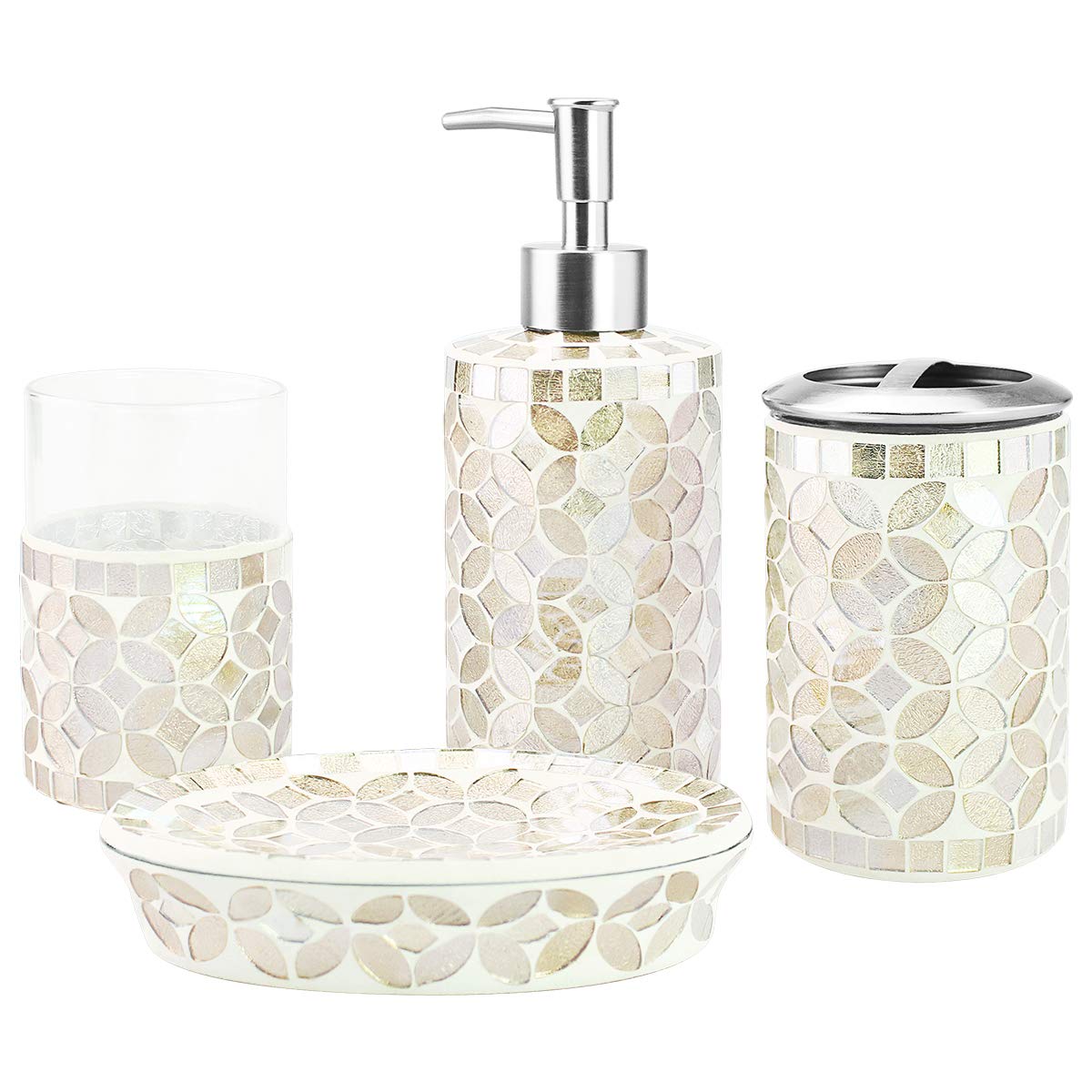 Shiney Grey Tile Handmade Glass Mosaic Bathroom Accessories Set 4 for Wholesale