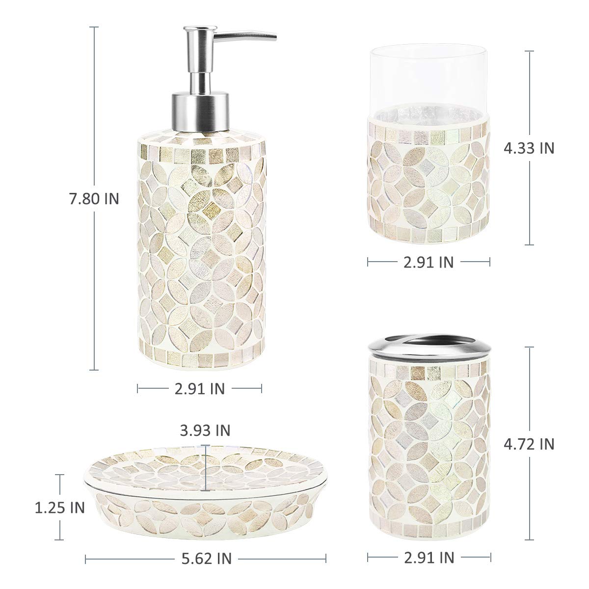 Shiney Grey Tile Handmade Glass Mosaic Bathroom Accessories Set 4 for Wholesale