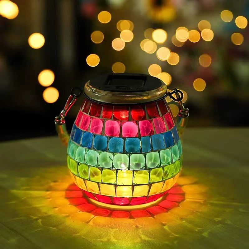 Handcrafted Hanging Mosaic Solar Lantern – Outdoor Glass Mosaic Garden Light for Patio, Tree & Balcony Décor