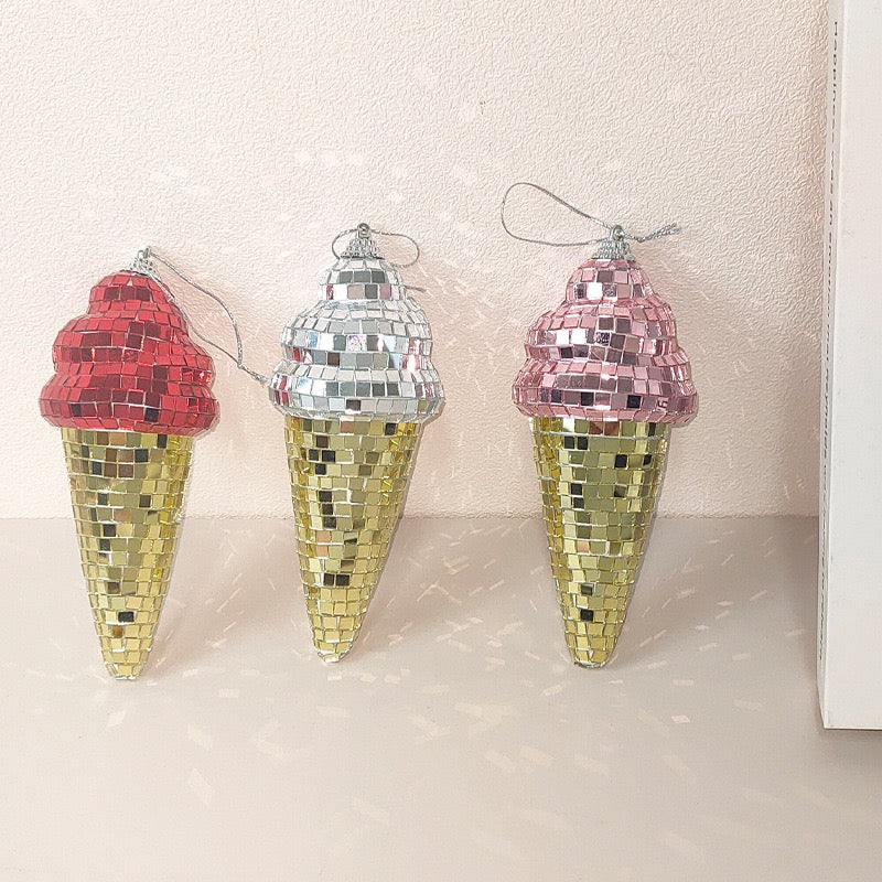 Handcrafted Mosaic Ice Cream Ornament – Hanging Mirror Glass Decoration for Party, Wedding & Room Décor