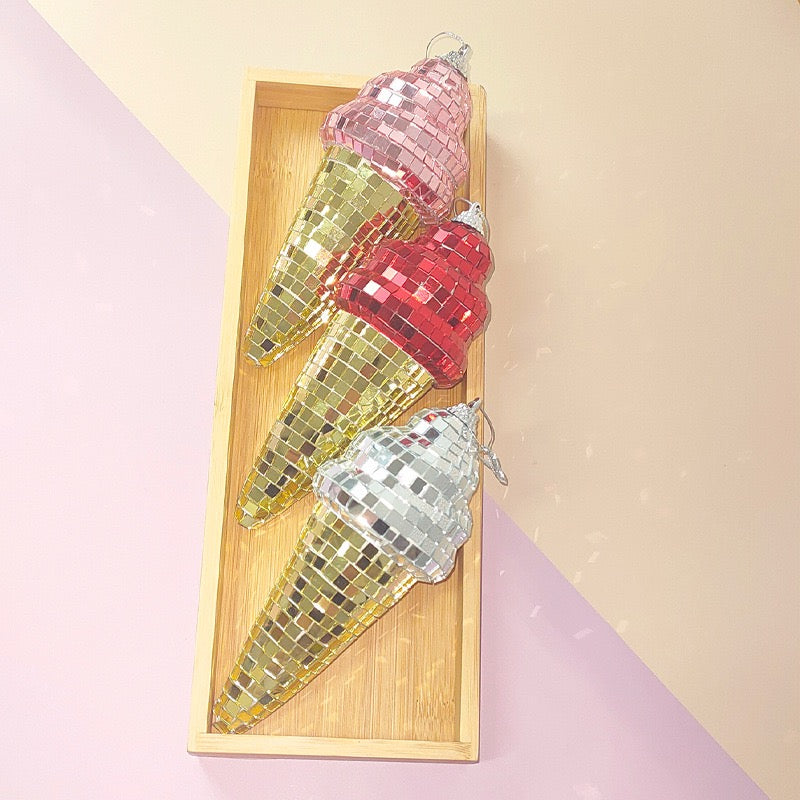 Handcrafted Mosaic Ice Cream Ornament – Hanging Mirror Glass Decoration for Party, Wedding & Room Décor