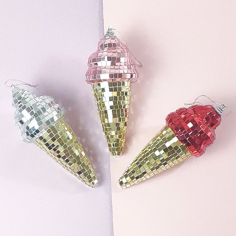 Handcrafted Mosaic Ice Cream Ornament – Hanging Mirror Glass Decoration for Party, Wedding & Room Décor