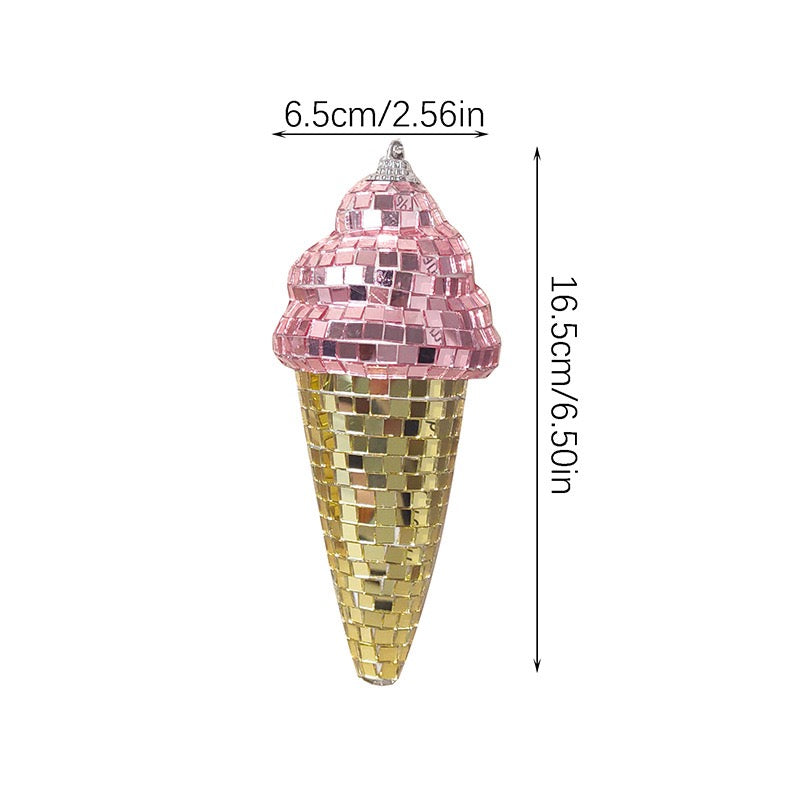 Handcrafted Mosaic Ice Cream Ornament – Hanging Mirror Glass Decoration for Party, Wedding & Room Décor