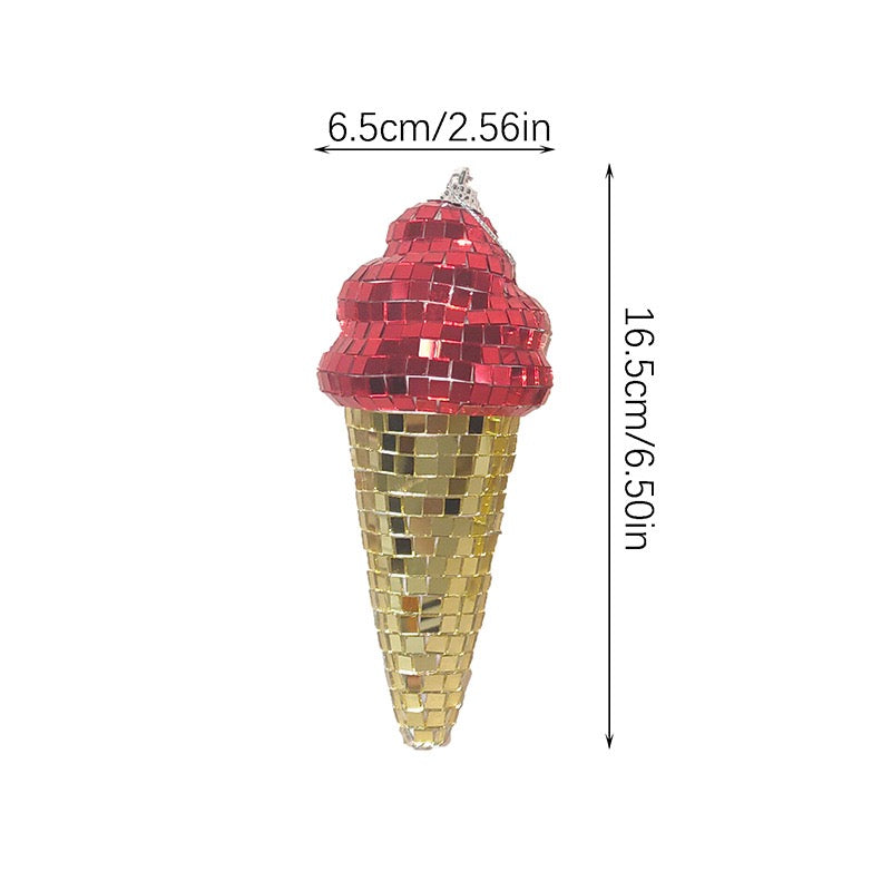 Handcrafted Mosaic Ice Cream Ornament – Hanging Mirror Glass Decoration for Party, Wedding & Room Décor