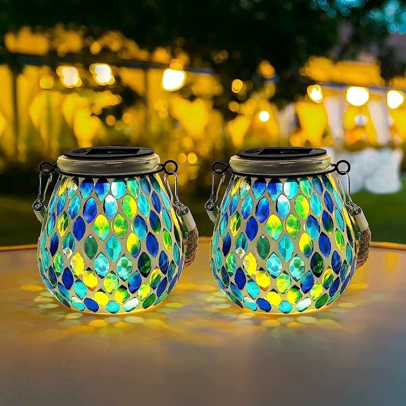Handcrafted Hanging Mosaic Solar Lantern – Outdoor Glass Mosaic Garden Light for Patio, Tree & Balcony Décor